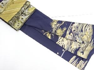 リサイクル　和田光正作　箔置荒波に松模様色留袖・袋帯セット